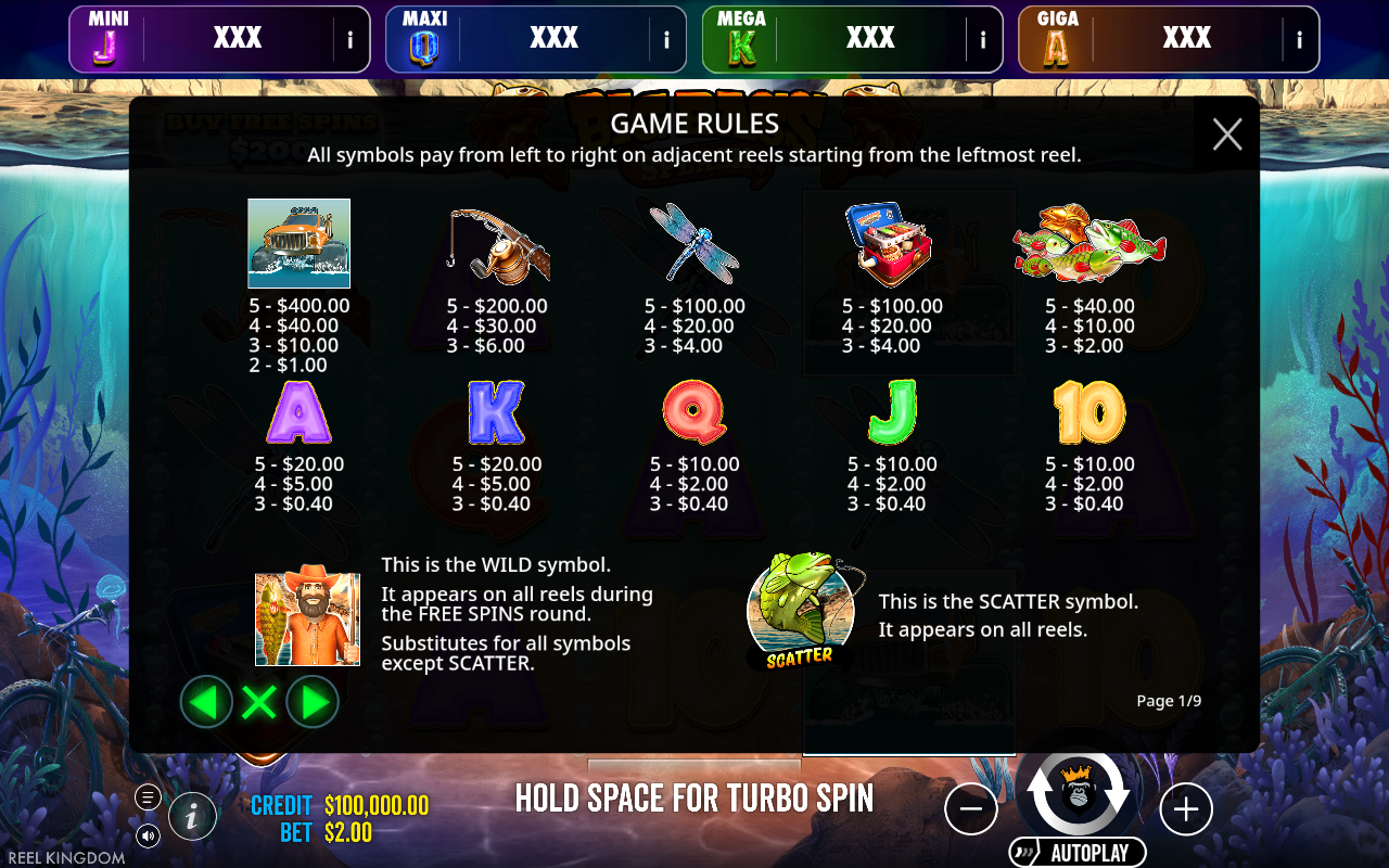 Big Bass Splash - Oranje Jackpot information screen