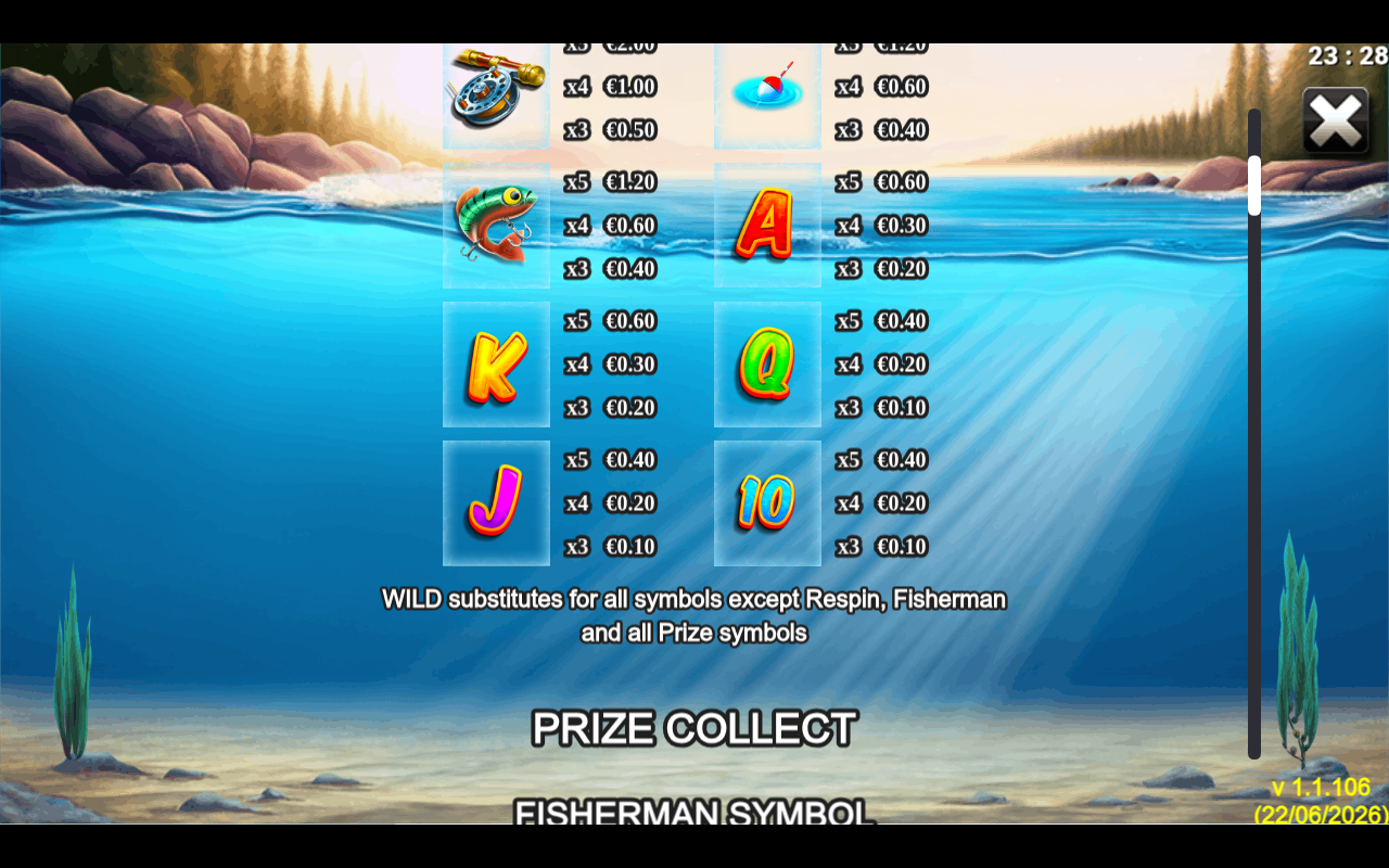 Big Game Fishing Rapid Riches information screen