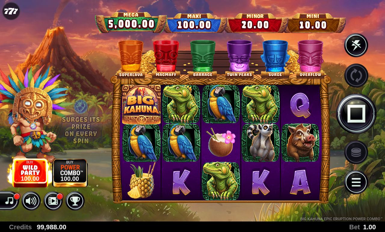 Big Kahuna Epic Eruption Power Combo bonus round in play