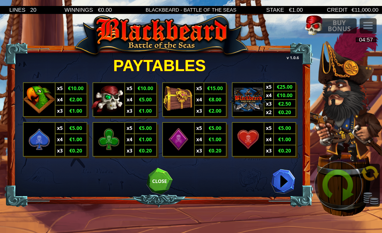 Blackbeard Battle Of The Seas information screen