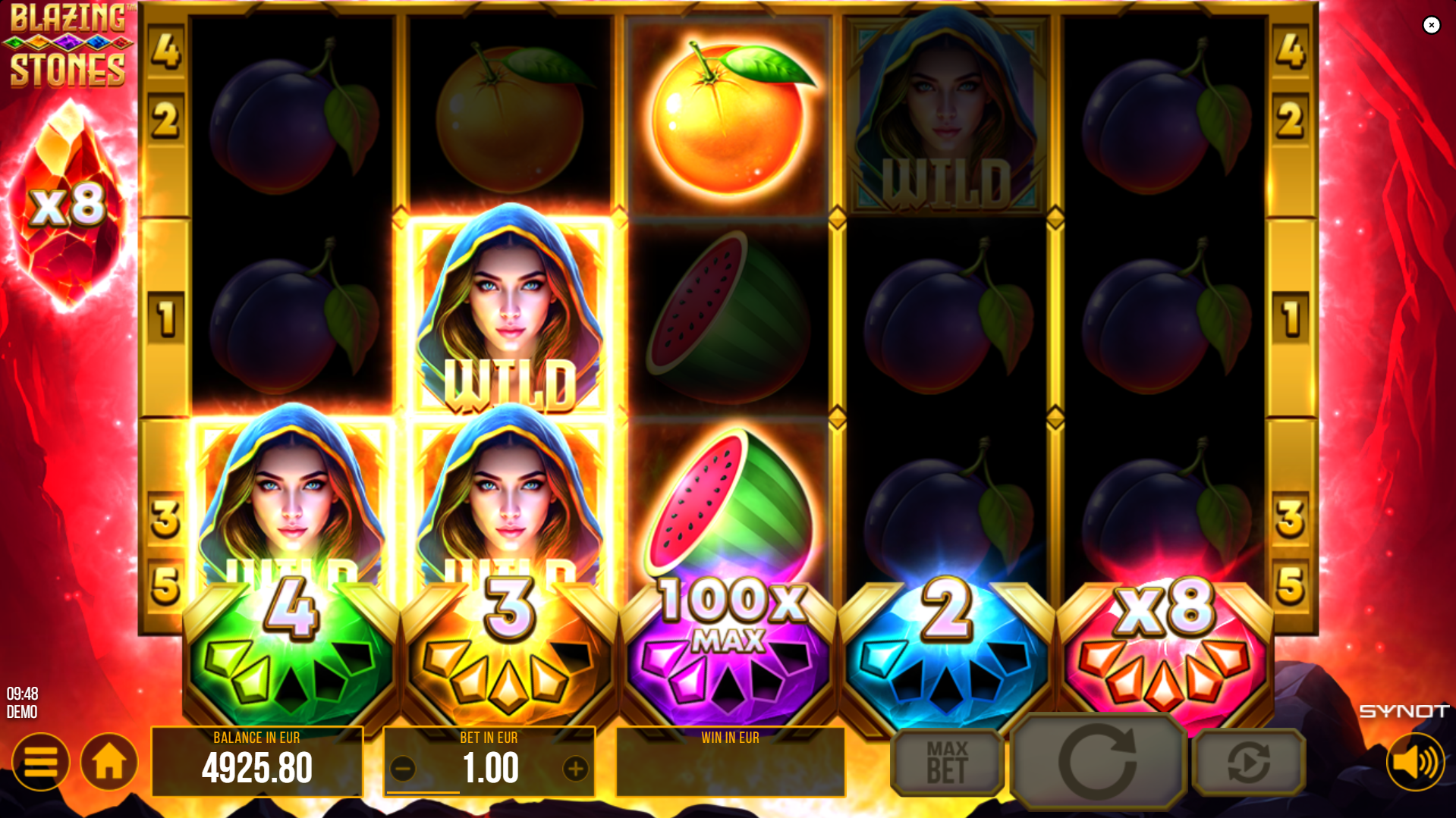 Blazing Stones Multiplier Respins feature