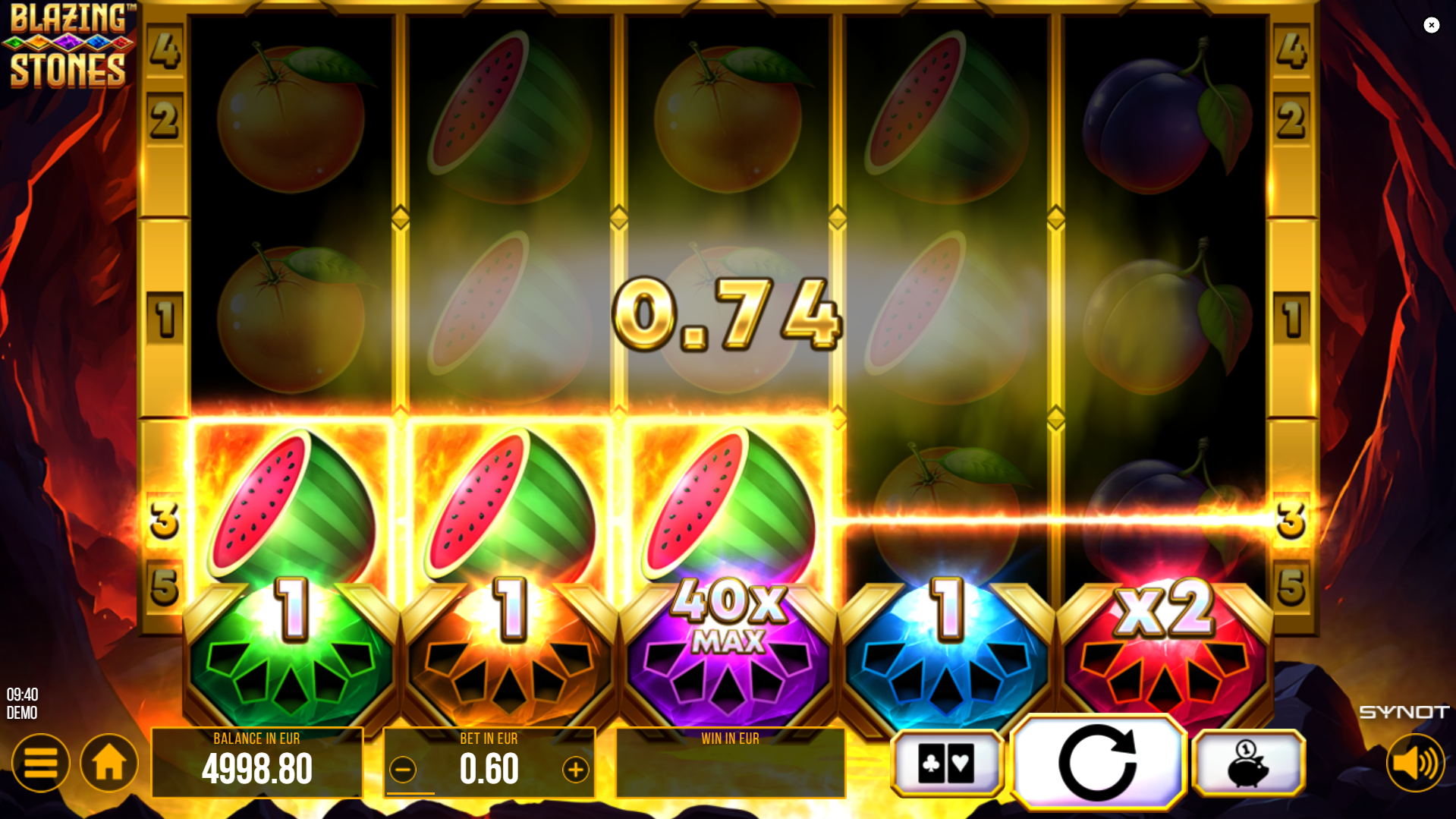 Blazing Stones offers 5 fixed paylines