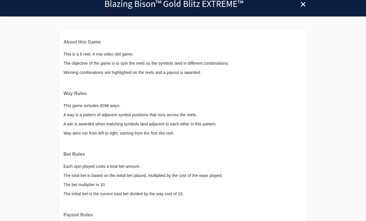 Blazing Bison Gold Blitz Extreme information screen