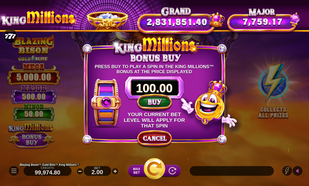 Blazing Bison Gold Blitz King Millions bonus buy