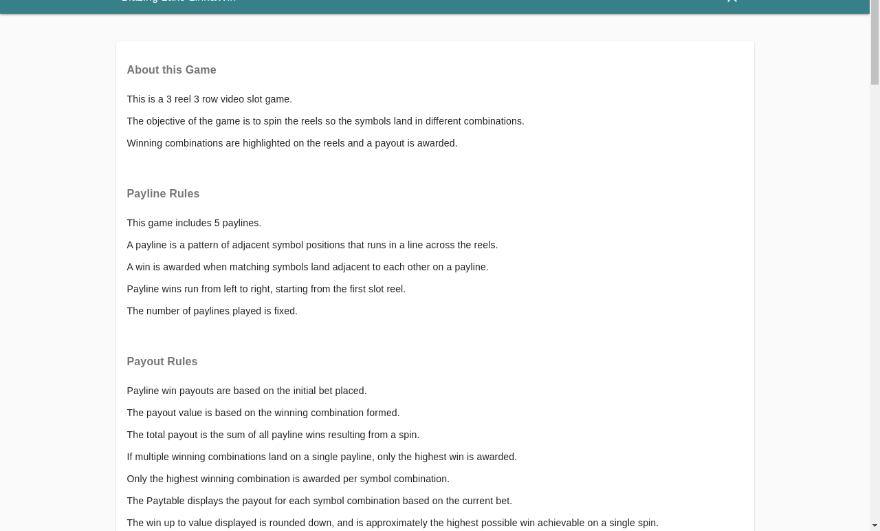 Blazing Lake Link & Win paytable and rules
