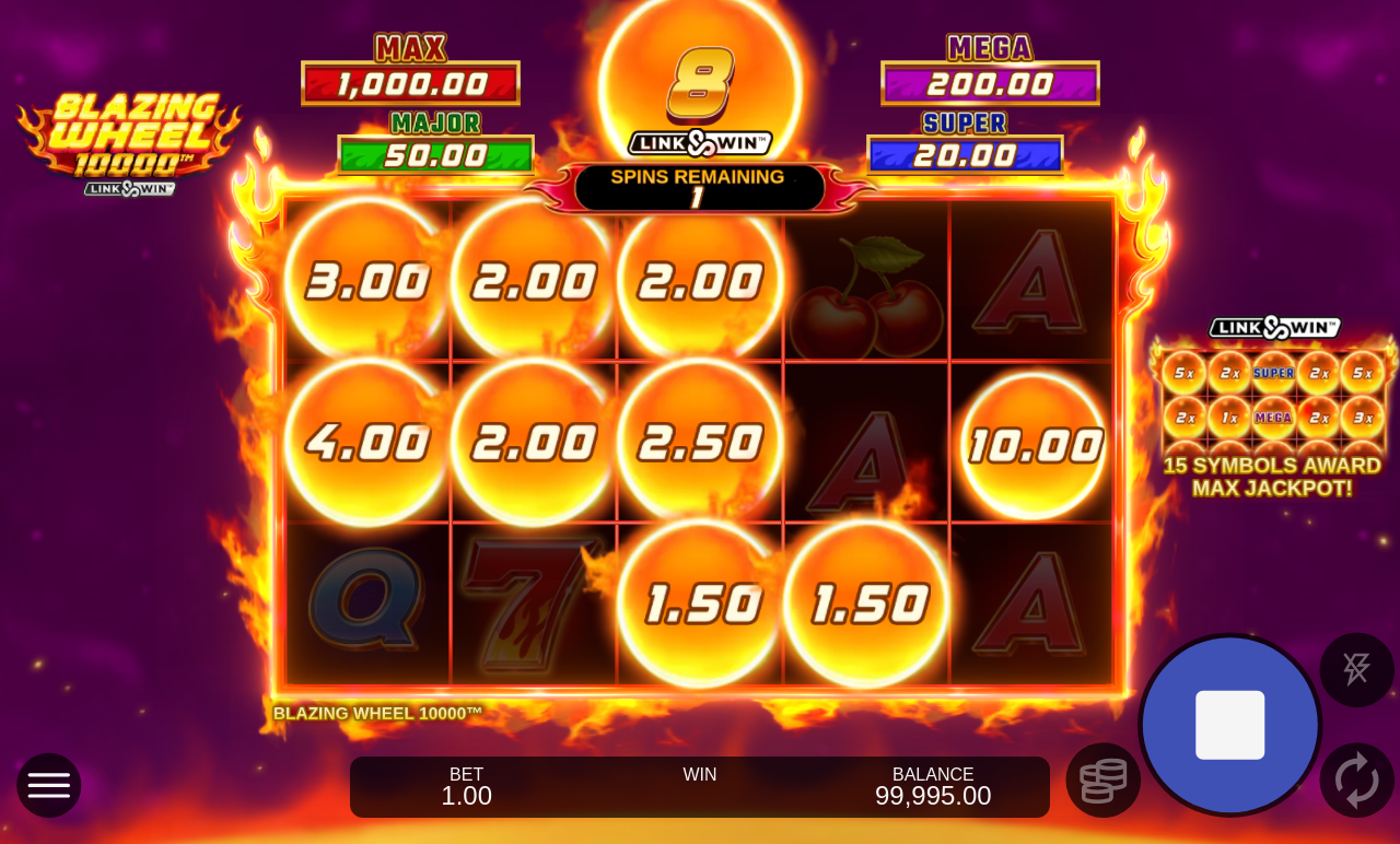 Blazing Wheel 10000 Link&Win respins