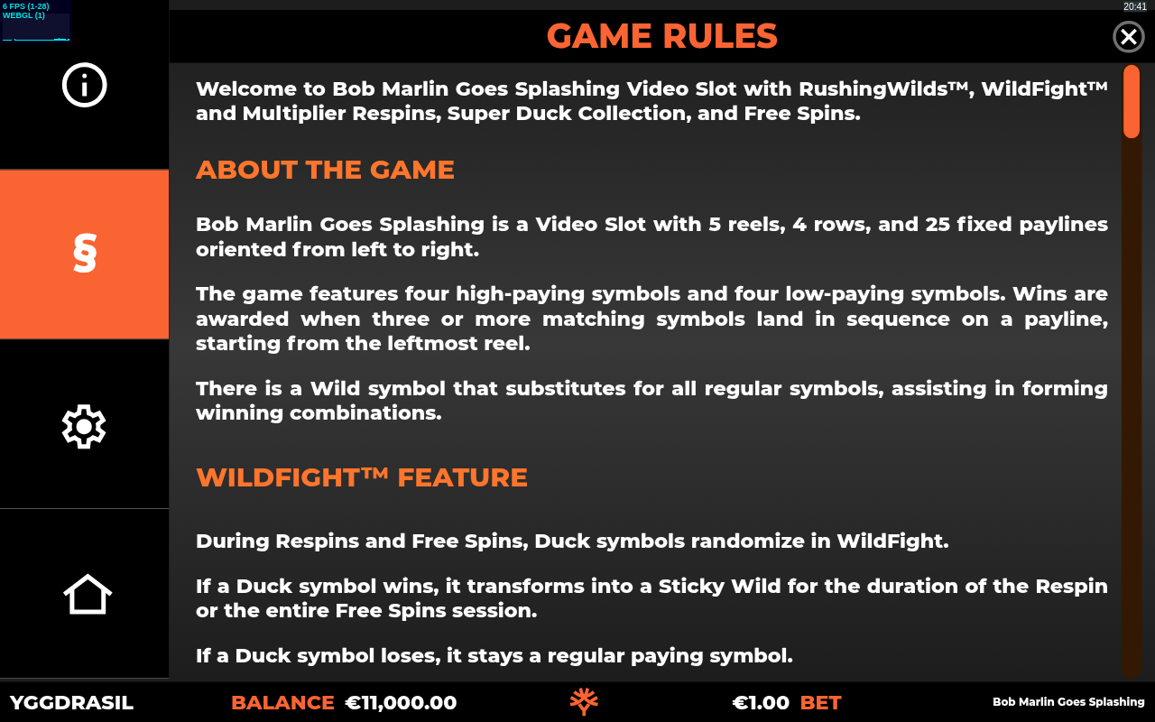 Bob Marlin Goes Splashing Wild Fight RushingWilds information screen