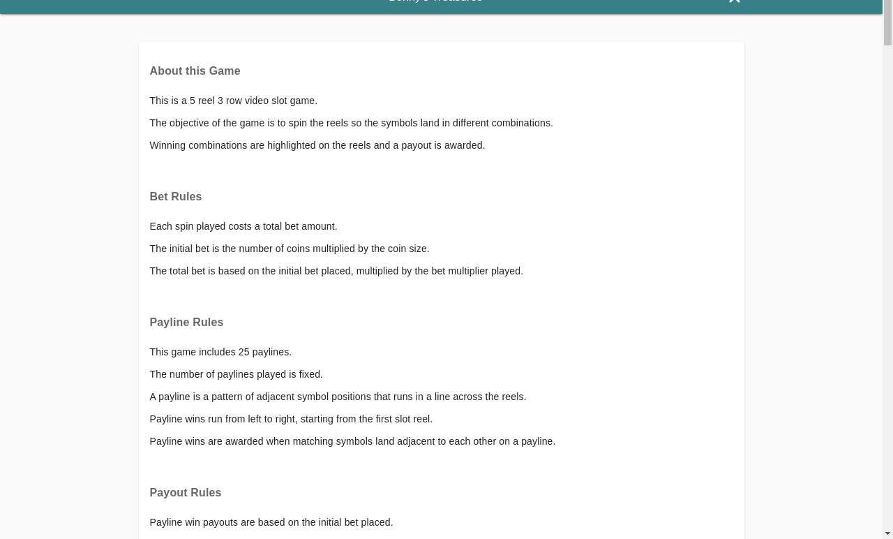 Bonny's Treasures information screen