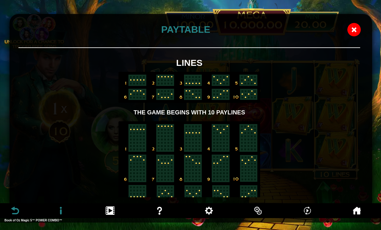Book of Oz Magic 5 POWER COMBO information screen