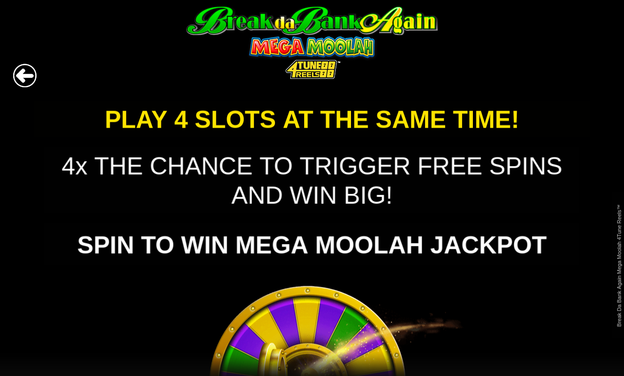Break Da Bank Again Mega Moolah 4Tune Reels information screen
