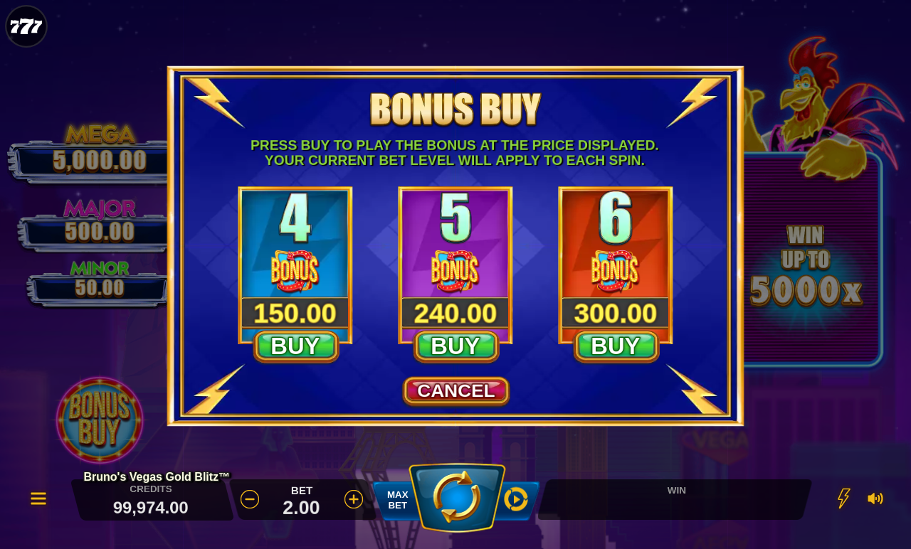 Bruno's Vegas Gold Blitz bonus buy