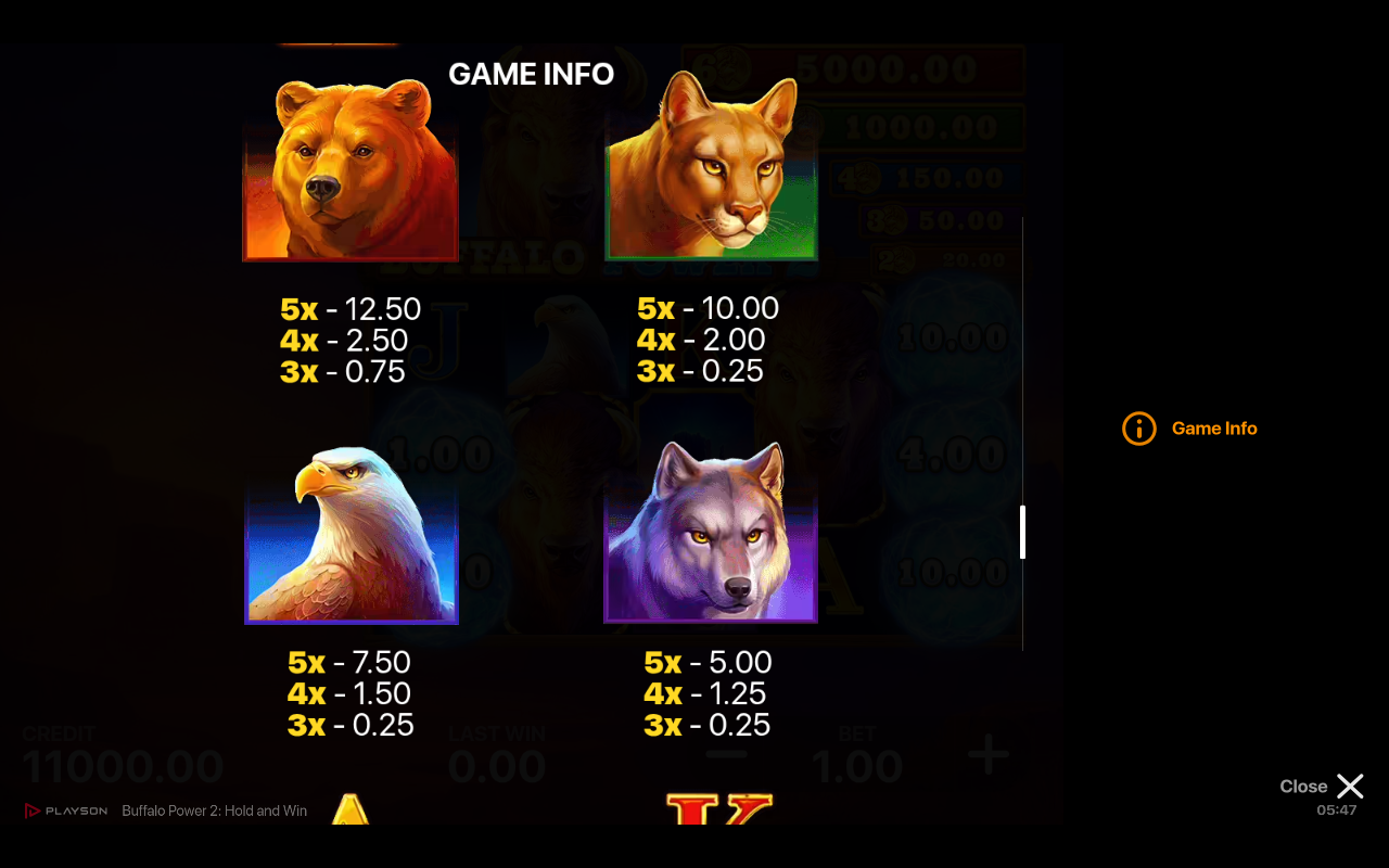 Buffalo Power 2 Hold and Win information screen