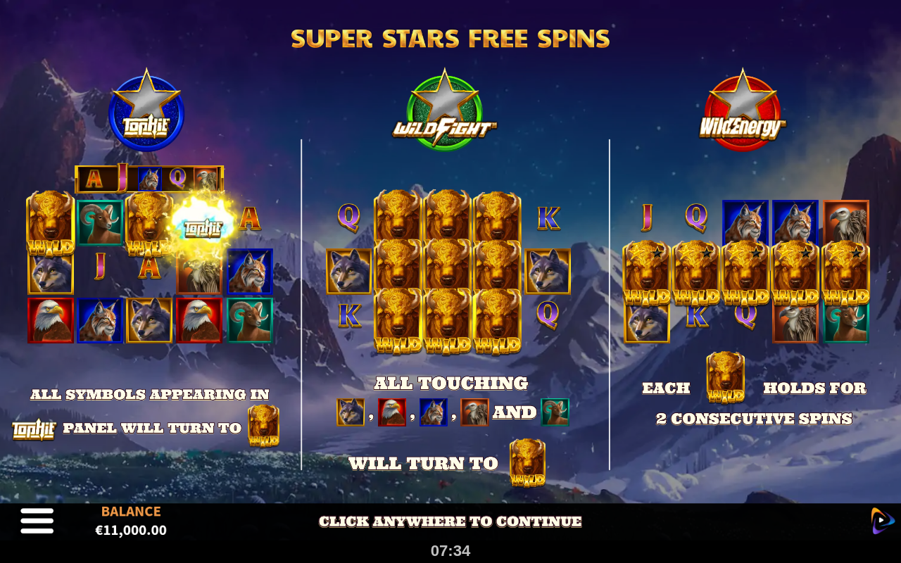 Buffalo Super Stars information screen
