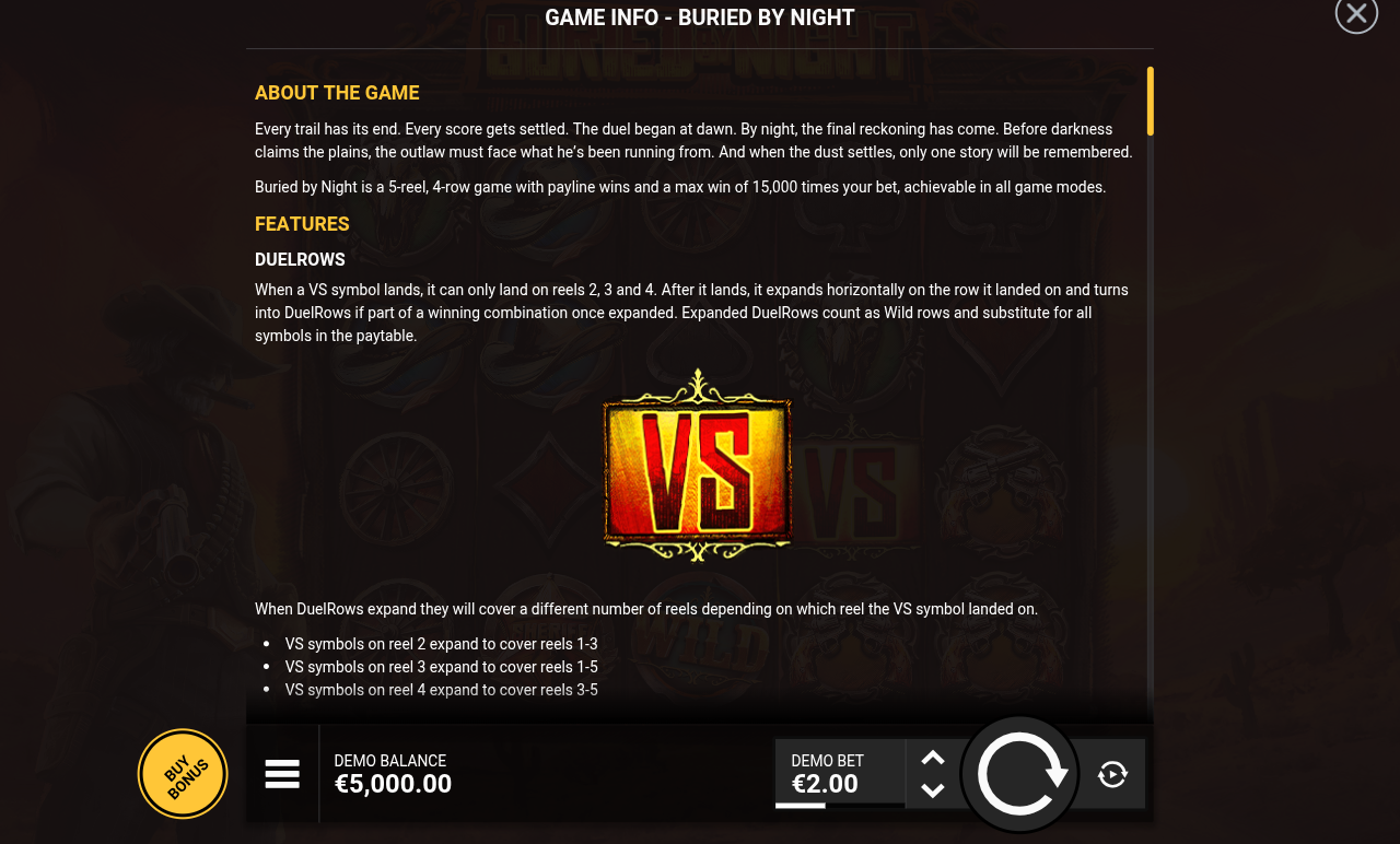 Buried By Night information screen
