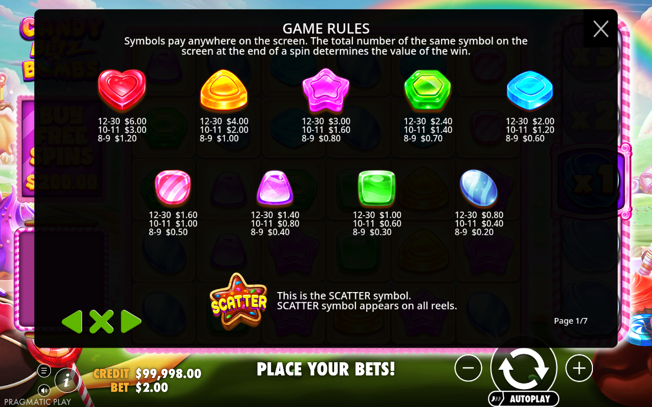 Candy Blitz Bombs information screen