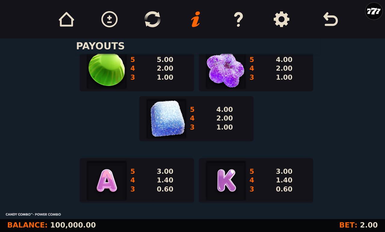 Candy Combo - Power Combo information screen