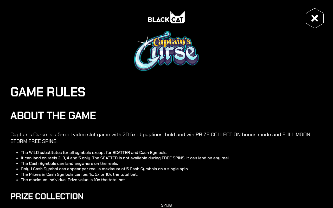 Captain's Curse information screen