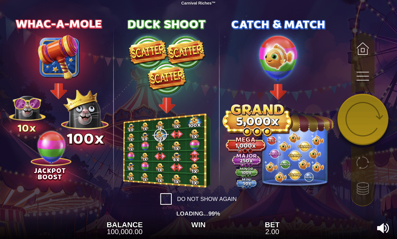 Carnival Riches information screen