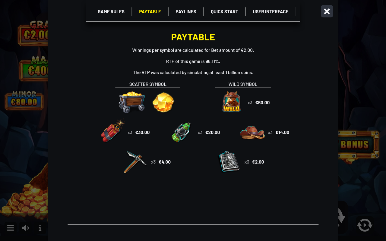 Carts of Cash 3 Reels information screen