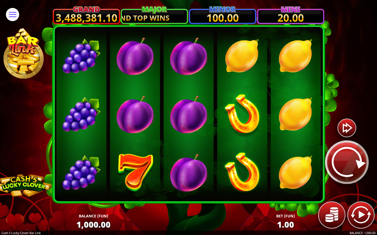 Cash 5 Lucky Clover Bar Link base game