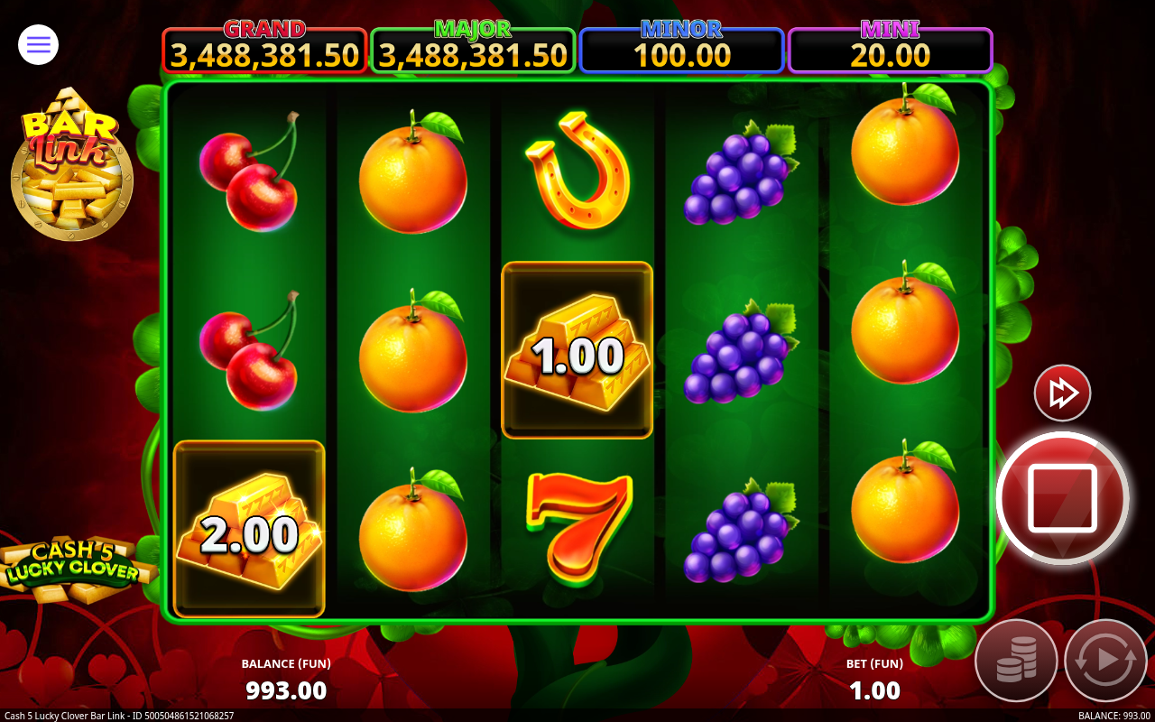 Cash 5 Lucky Clover Bar Link gameplay showing Special Symbols