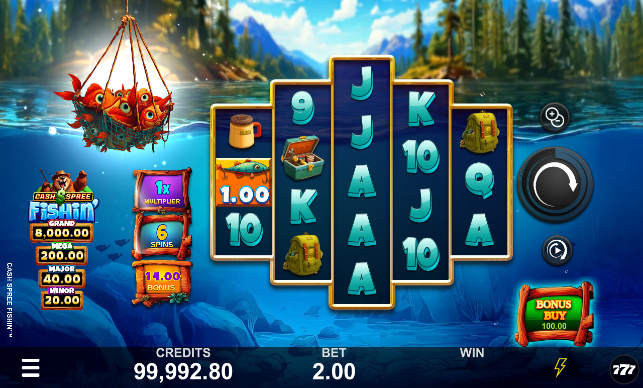 Cash Spree Fishin' gameplay with Cash Spree symbols in view