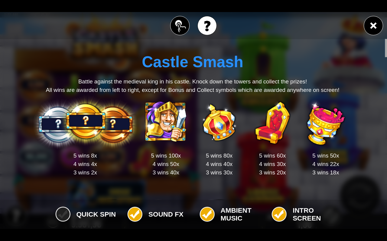 Castle Smash information screen