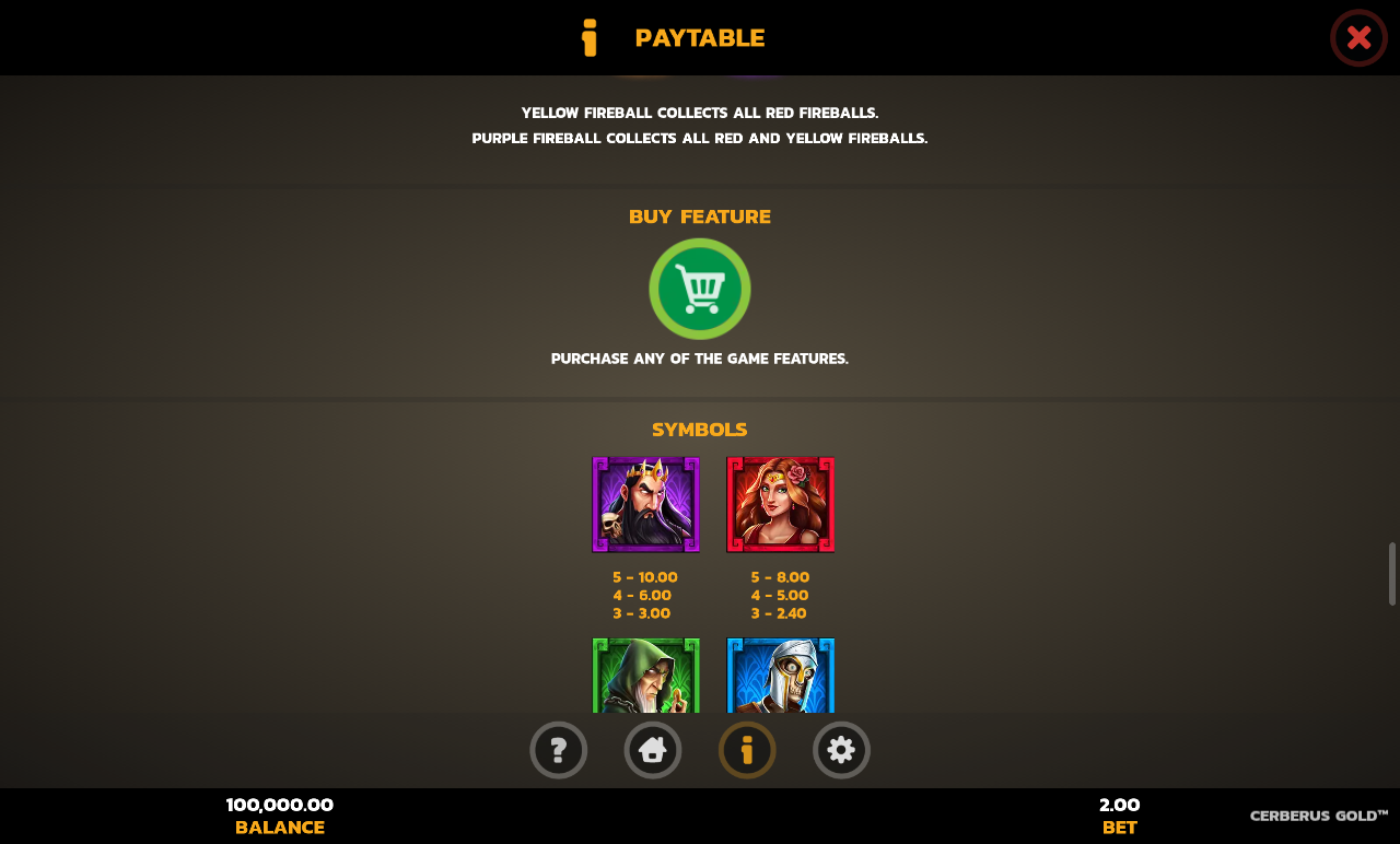 Cerberus Gold information screen