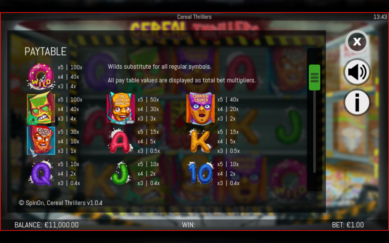 Cereal Thrillers information screen