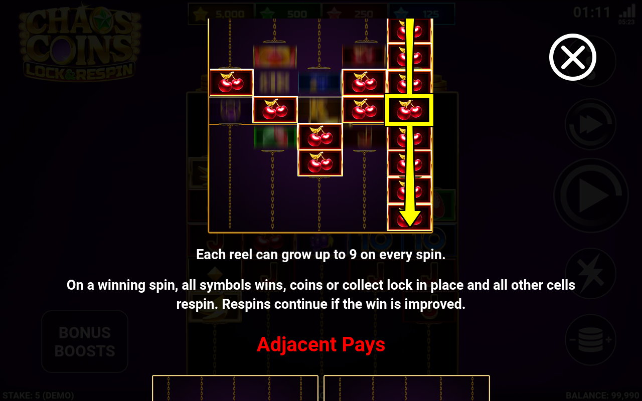 Chaos Coins information screen