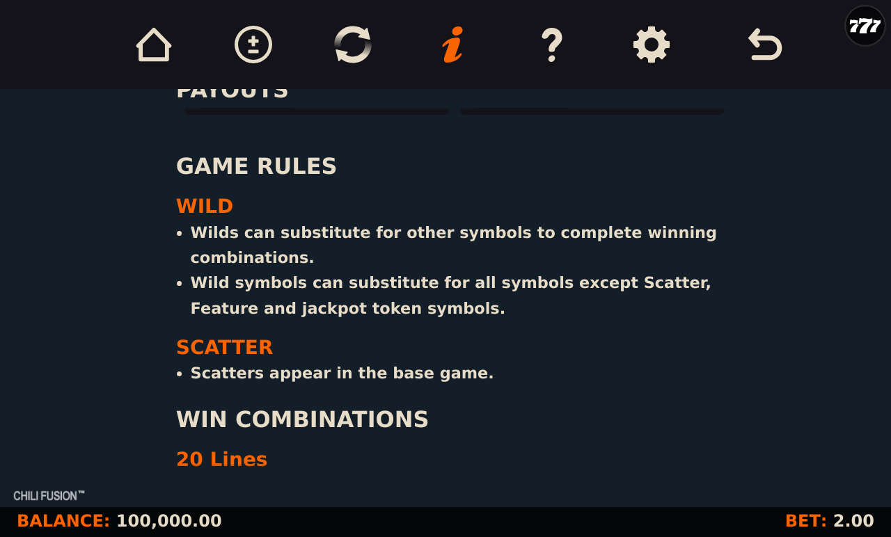 Chili Fusion information screen
