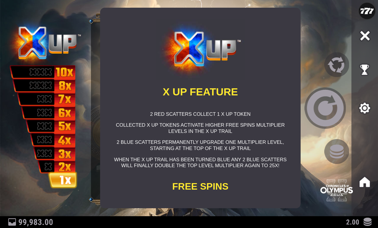 Chronicles of Olympus II - Zeus X UP trail information screen