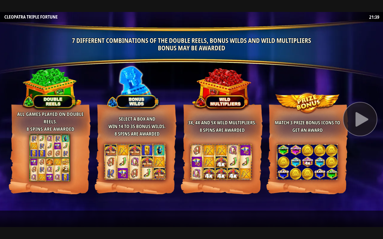 Cleopatra Triple Fortune information screen