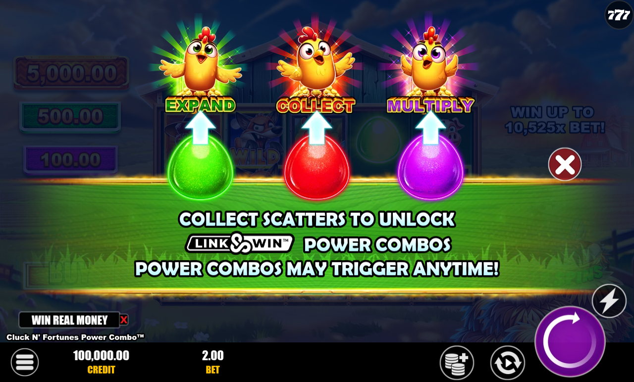 Cluck N' Fortunes Power Combo information screen
