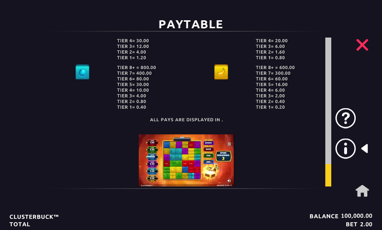 ClusterBuck information screen