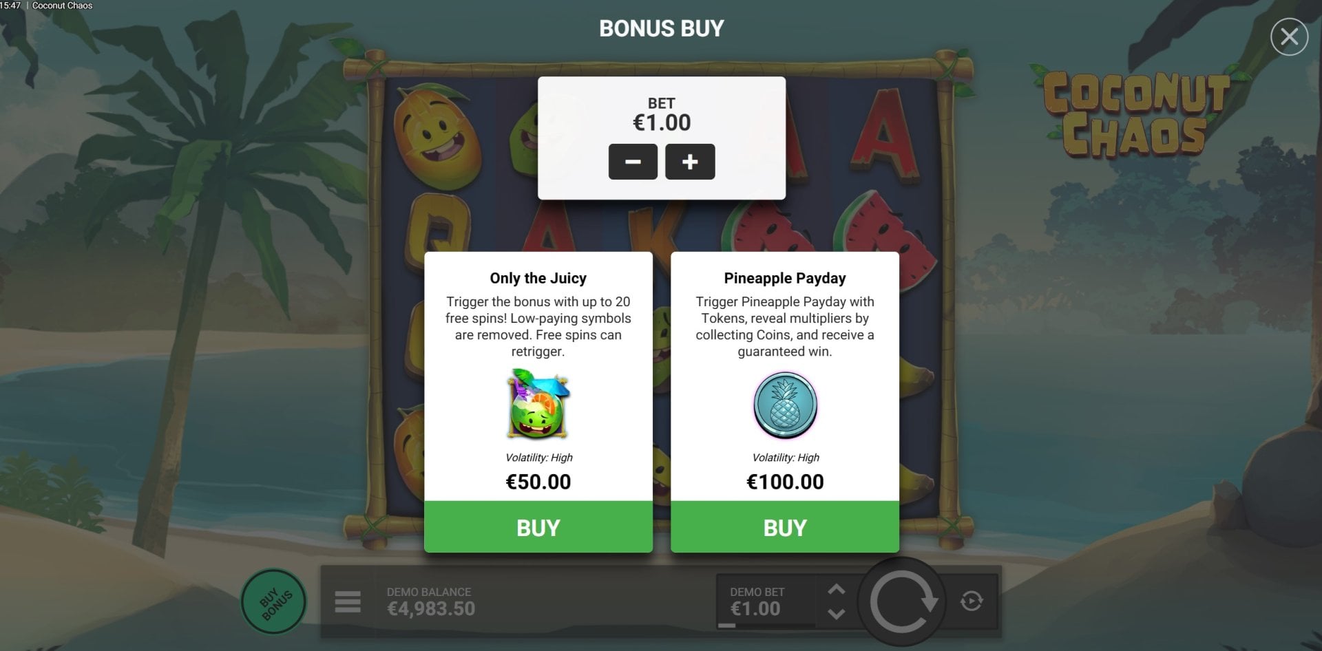 Coconut Chaos Bonus Buy Options