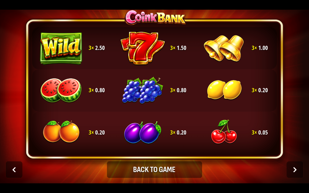 Coin Bank information screen