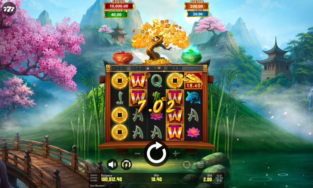 Coin Blossom cash coins landing on the reels