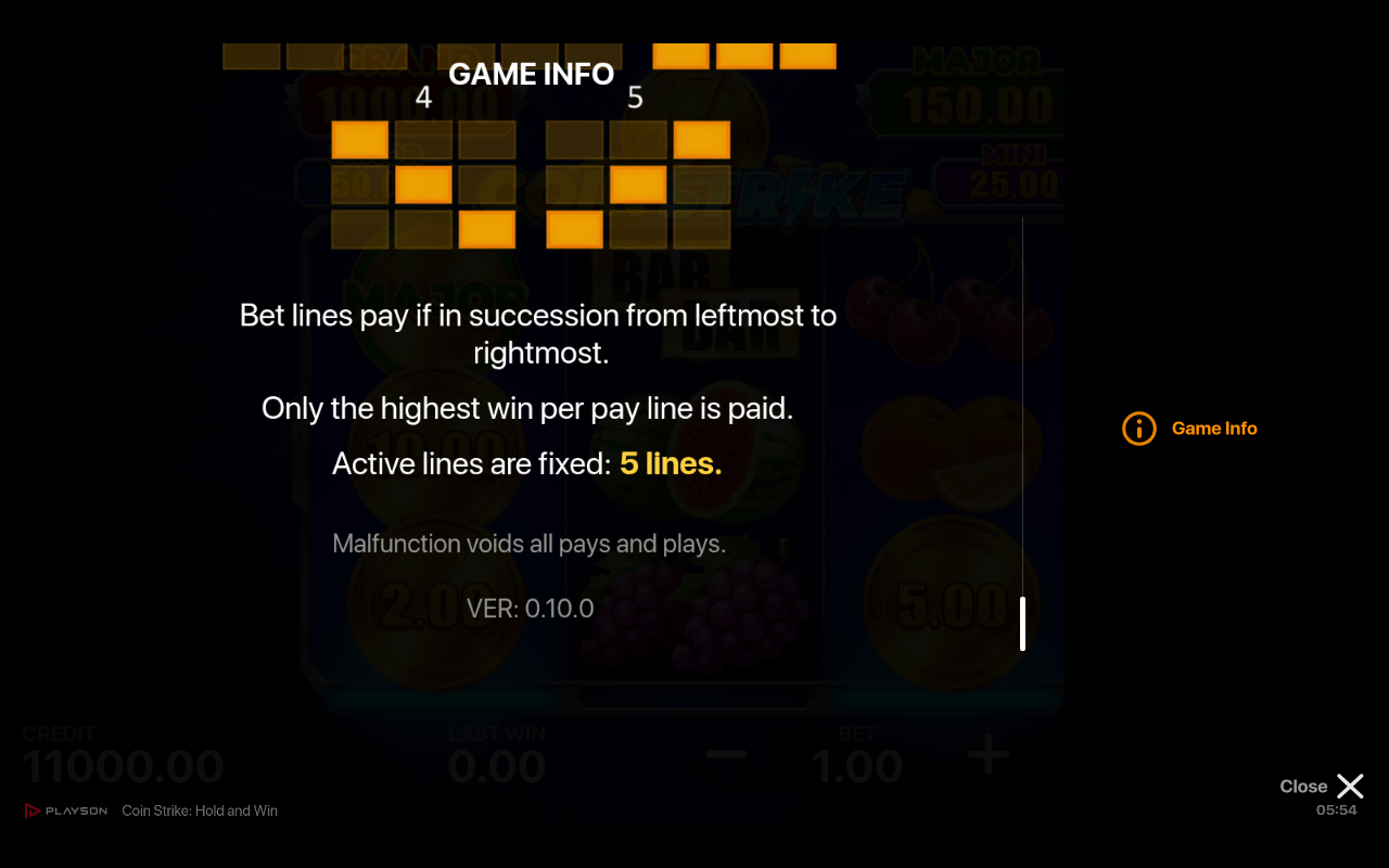 Coin Strike Hold and Win information screen