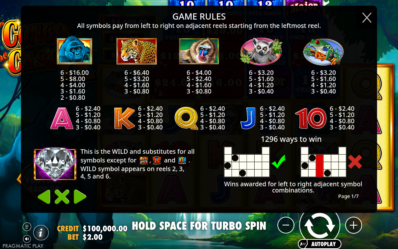 Congo Cash XL information screen