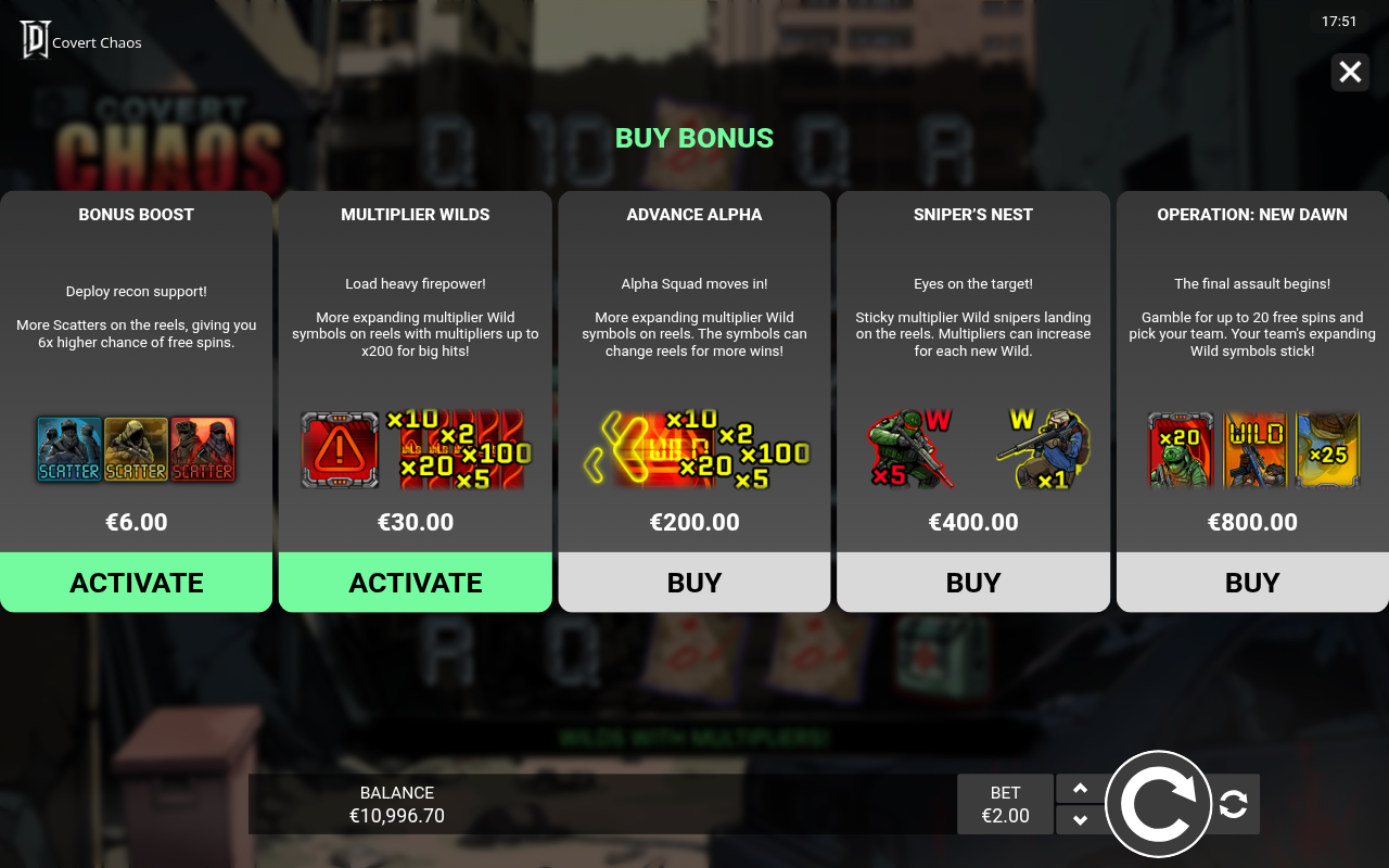 Covert Chaos bonus buy