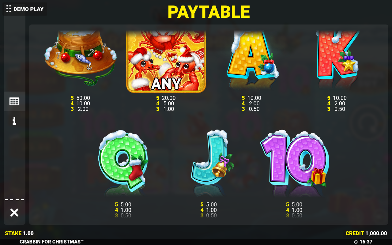 Crabbin For Christmas information screen