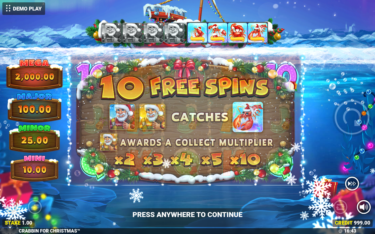 Crabbin For Christmas free spins gameplay