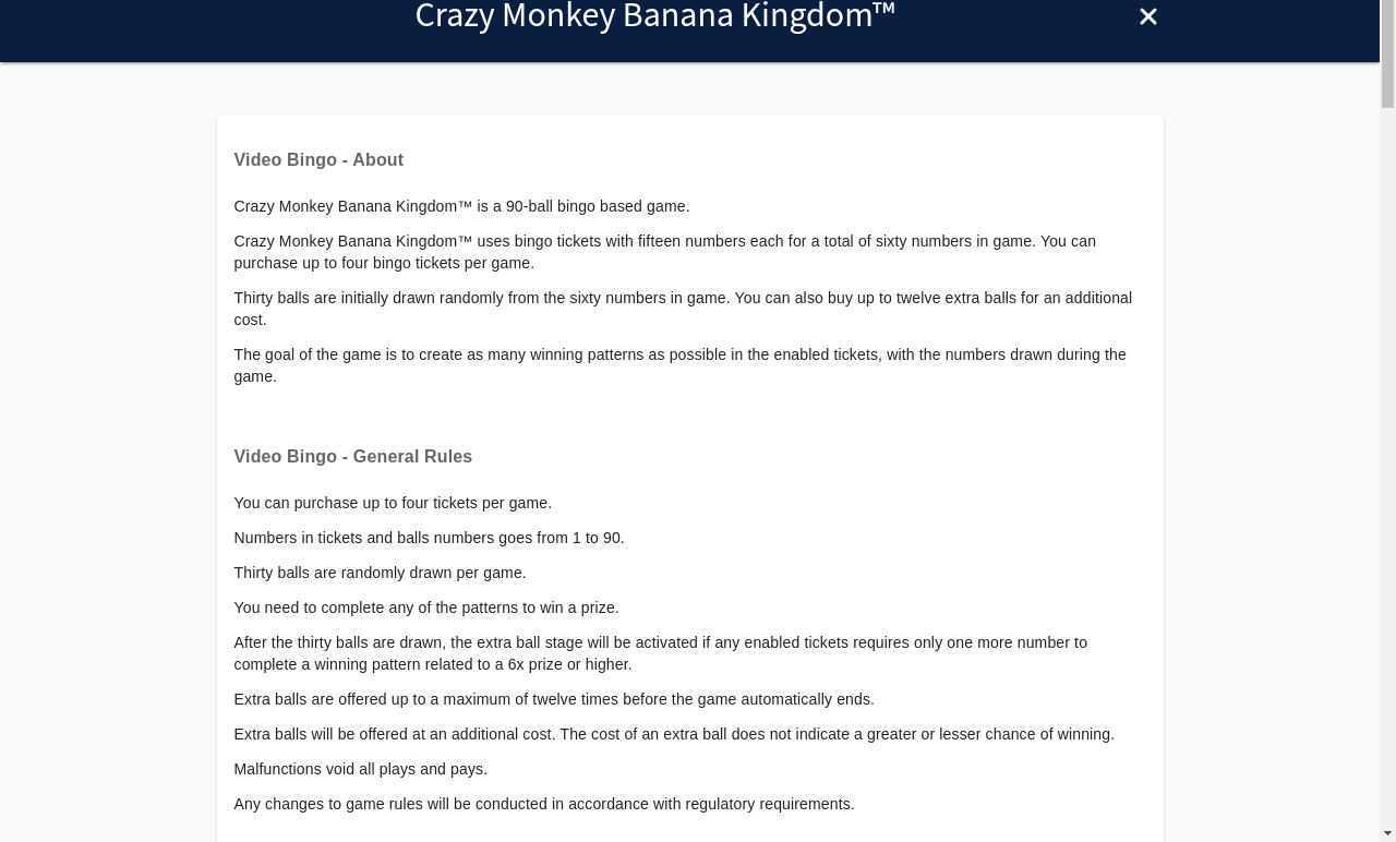 Crazy Monkey: Banana Kingdom information screen