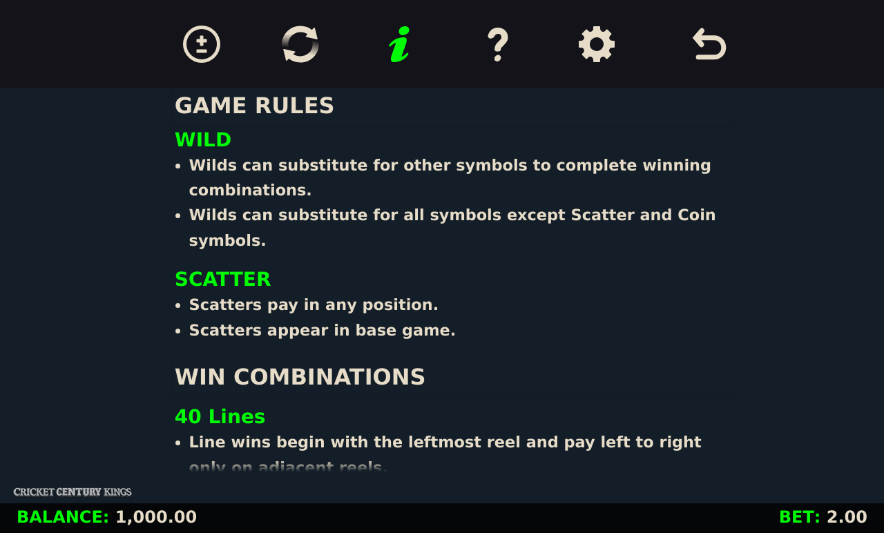 Cricket Century Kings Power Stacks rules screen