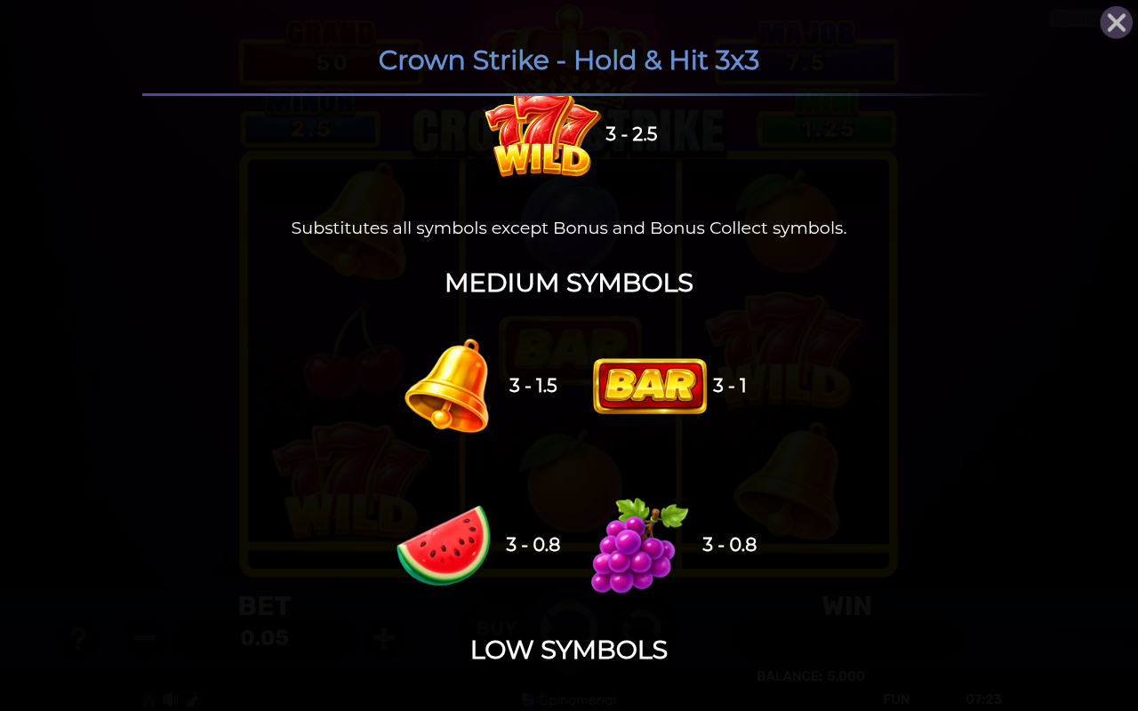 Crown Strike - Hold & Hit 3x3 information screen