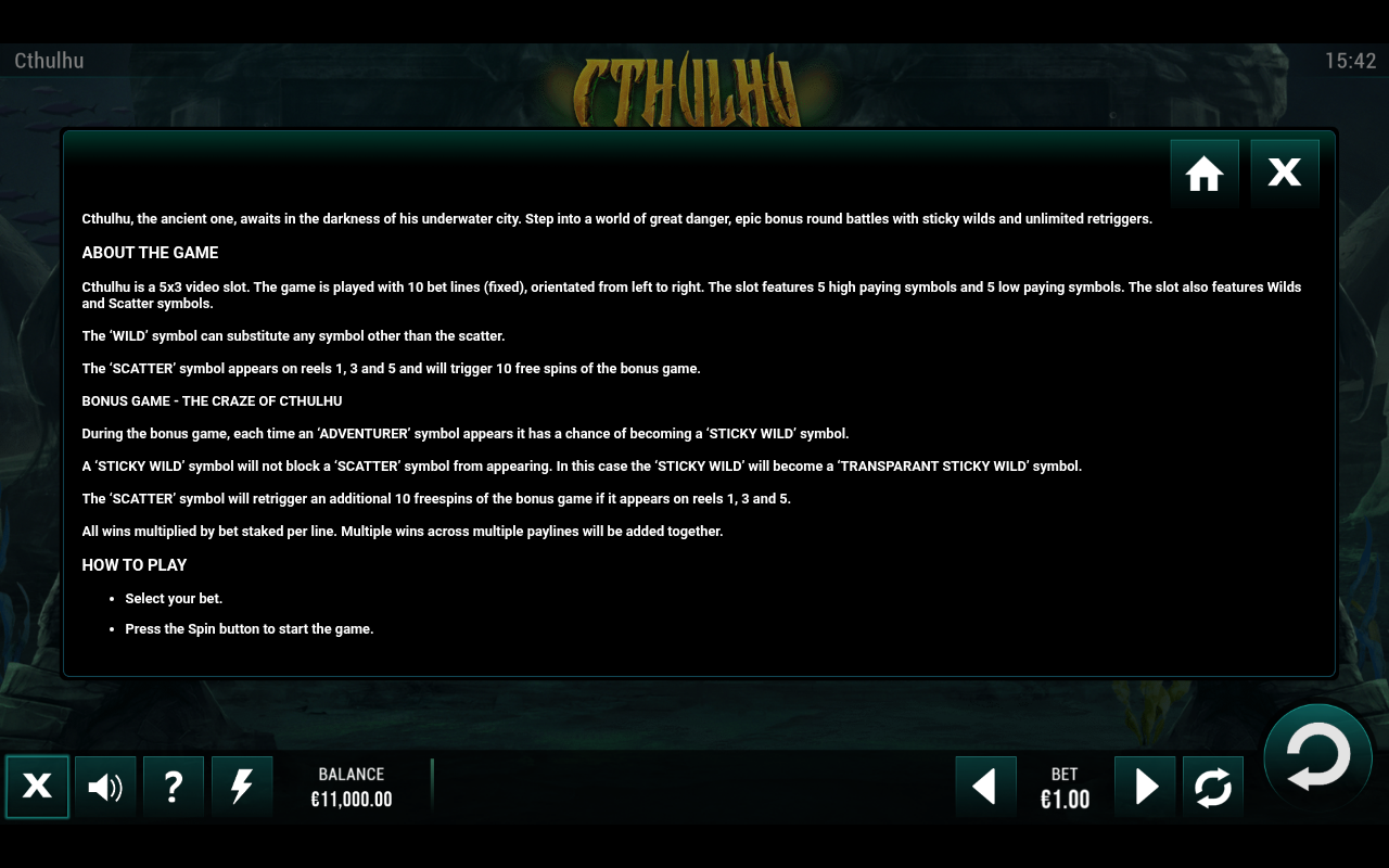 Cthulhu information screen