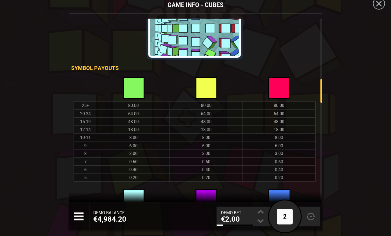 Cubes information screen
