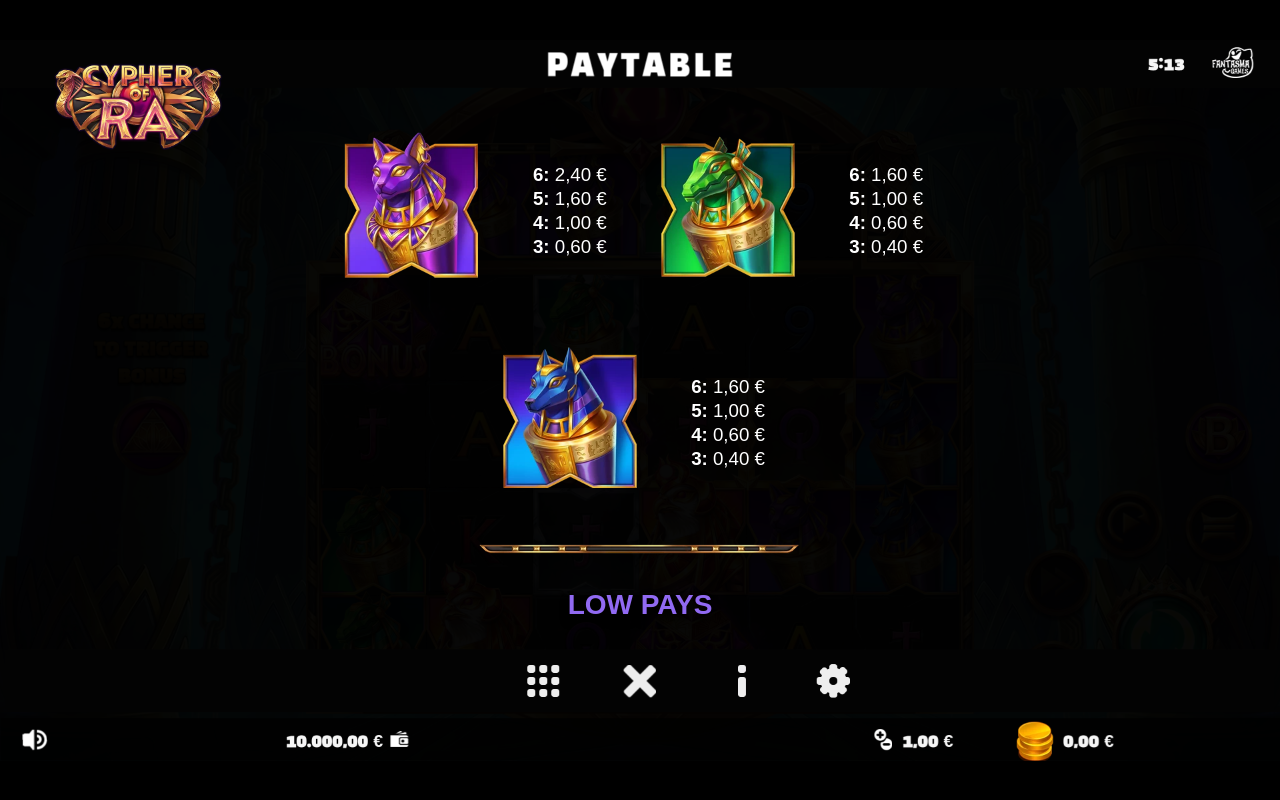 Cypher Of Ra information screen