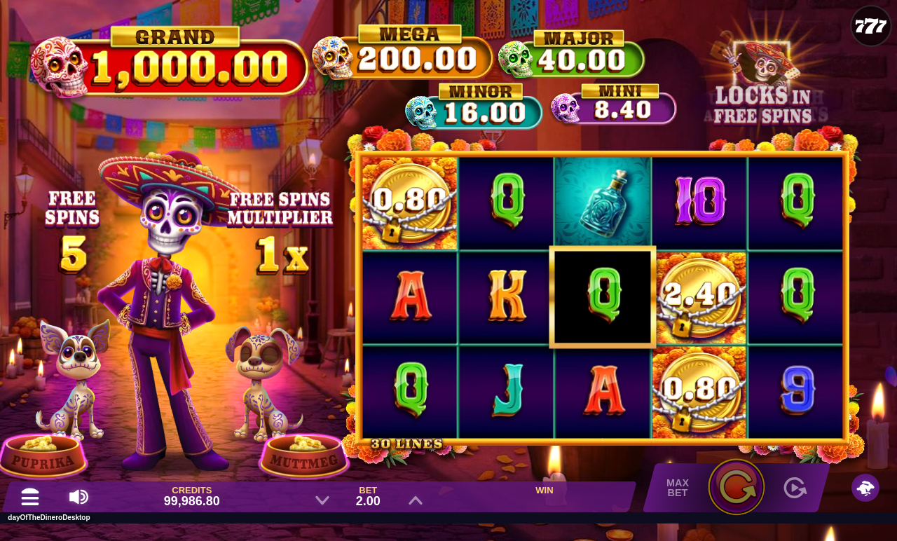 Day Of The Dinero gameplay with jackpot ticker